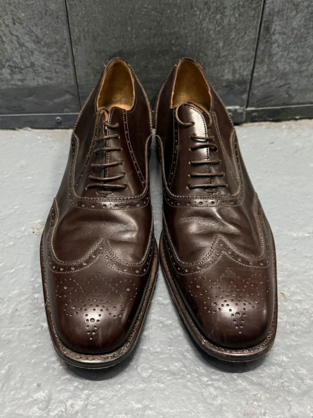 SALVATORE FERRAGAMO TRAMEZZA Dark Brown Brogue Wingtip Leather Shoes Sz 10.5 EE - Picture 3 of 13